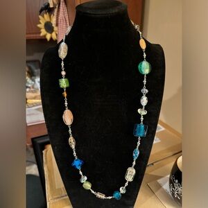 Premier Designs Necklace Art Glass Beads Colorful Lampwork 33” To 36”